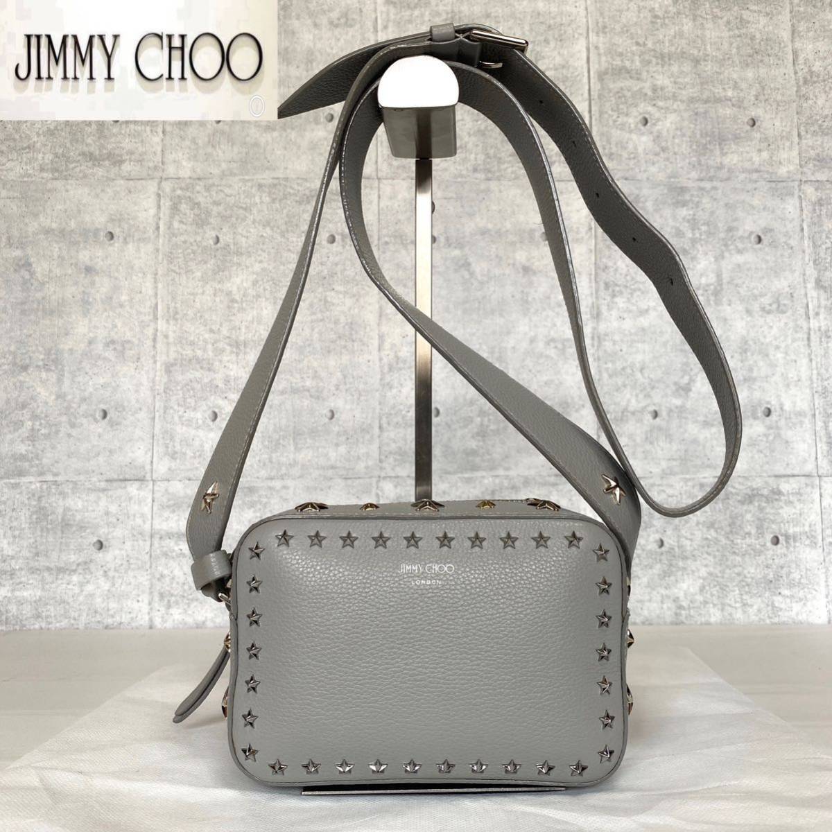 美品 JIMMY CHOO ジミーチュウ PEGASI CAMERA BAG 定価141,900円 グレー スタースタッズ ハンドバッグ トート ショルダーバッグ レザー