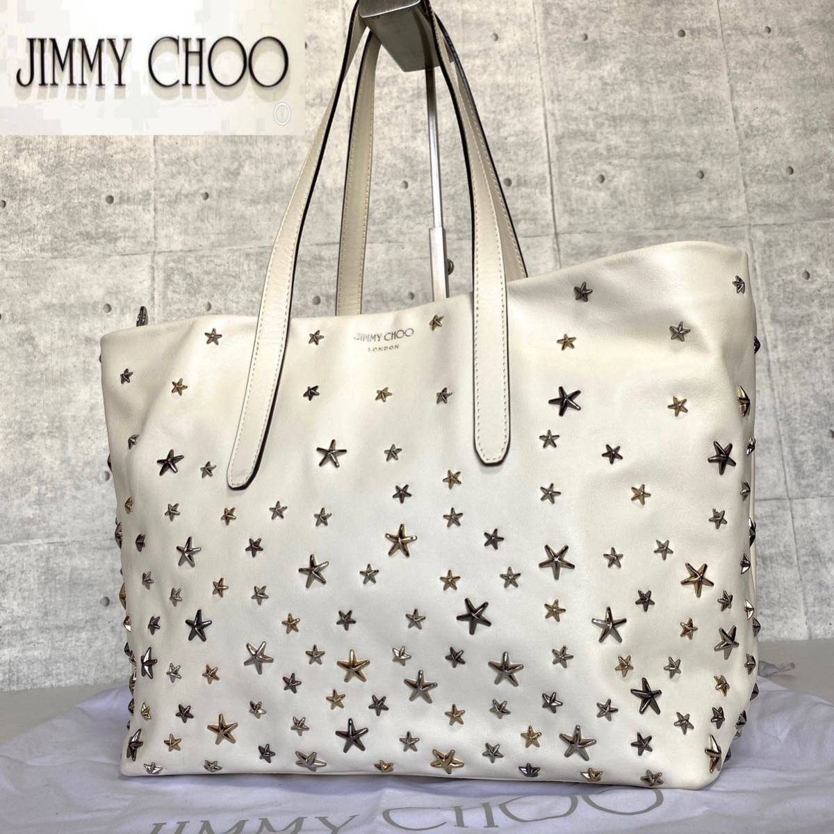 美品】JIMMY CHOO SOFIA/M LATTE スタッズ トートバッグ-