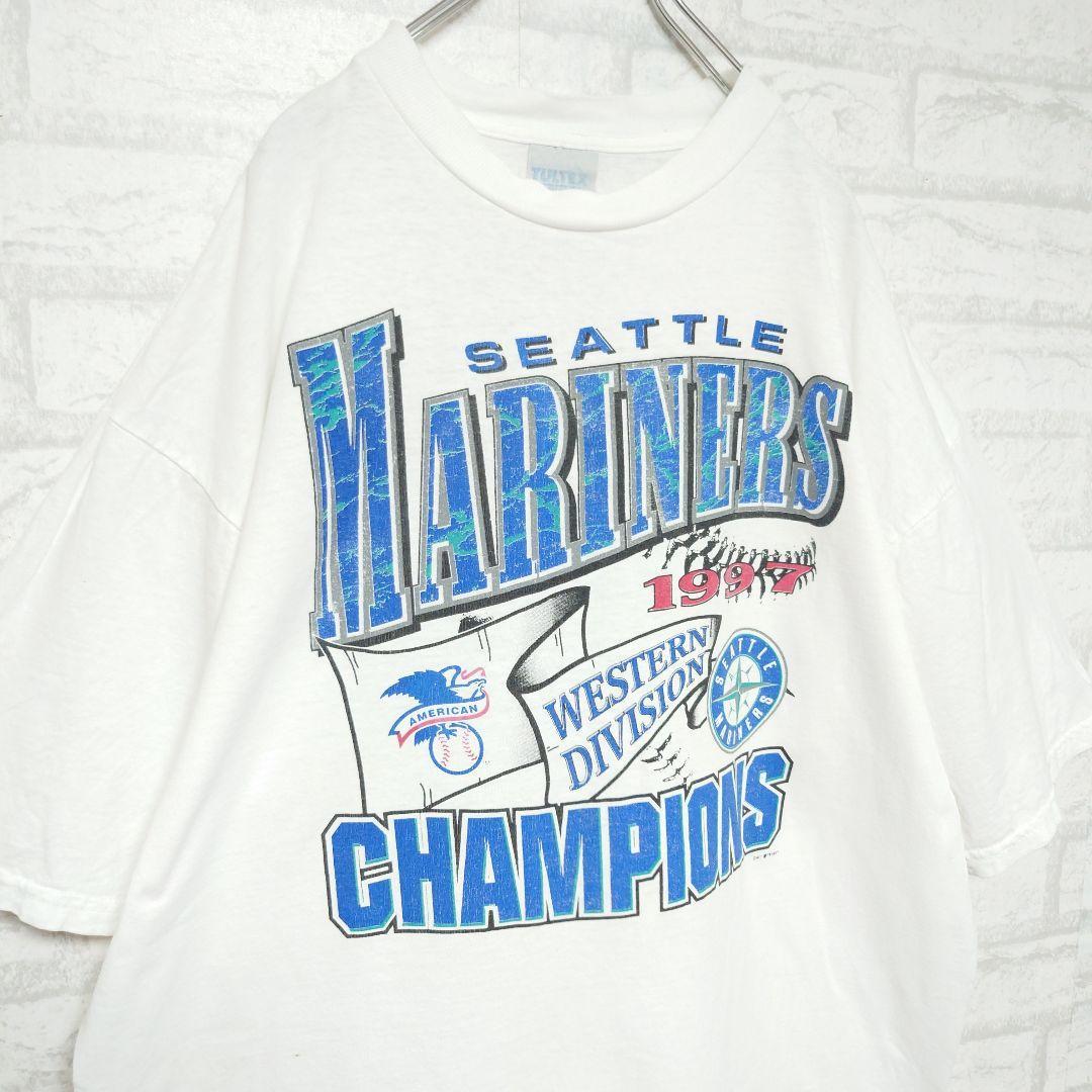 《メキシコ製》90s MLB シアトル・マリナーズ Tシャツ メジャーリーグ 1997年リーグ優勝 メモリアル_画像6