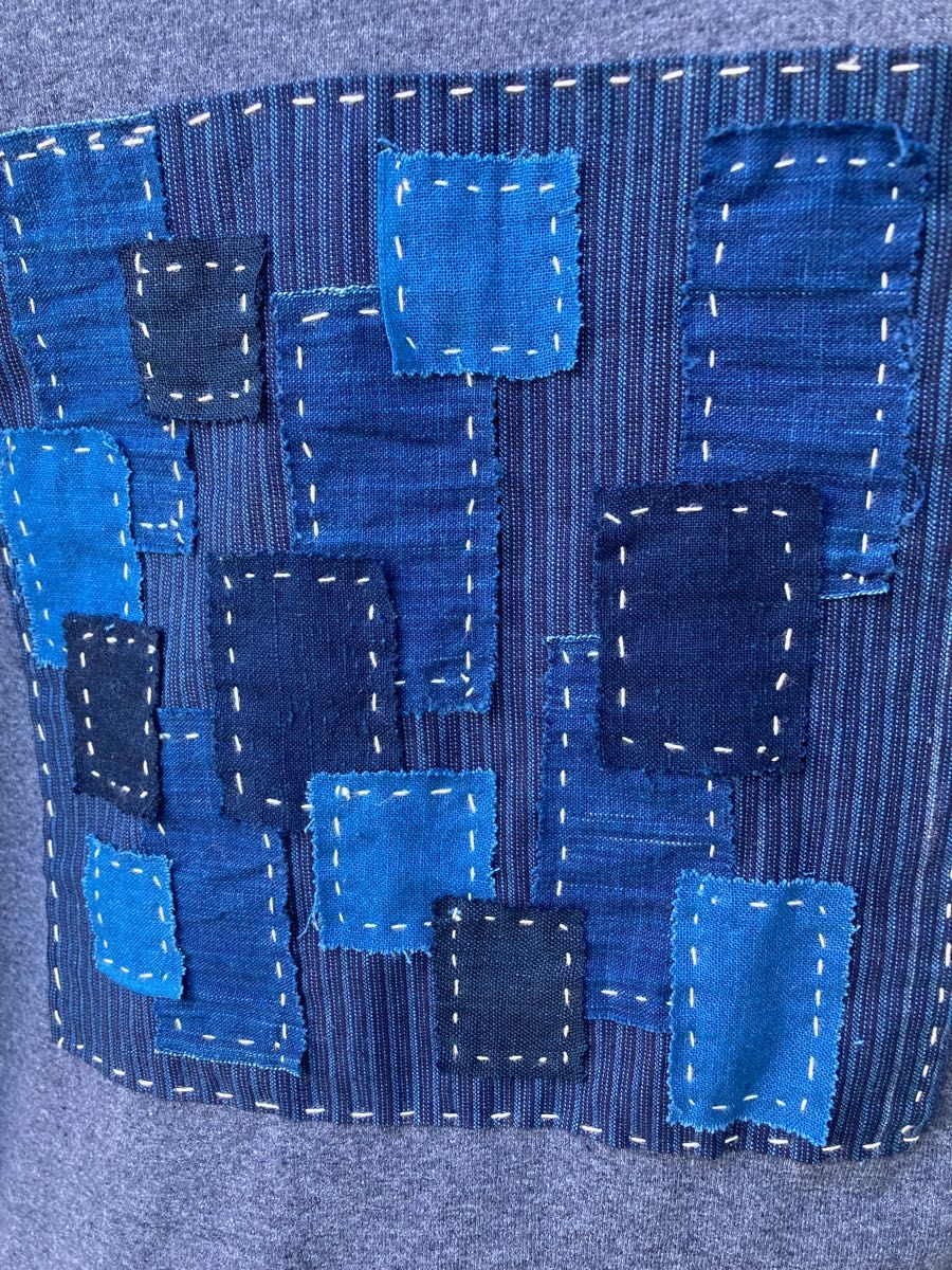 2019 size L  襤褸　リメイク　tシャツ 藍染め　藍染　古布　パッチワーク　ヴィンテージ　刺し子　オリジナル　野良着