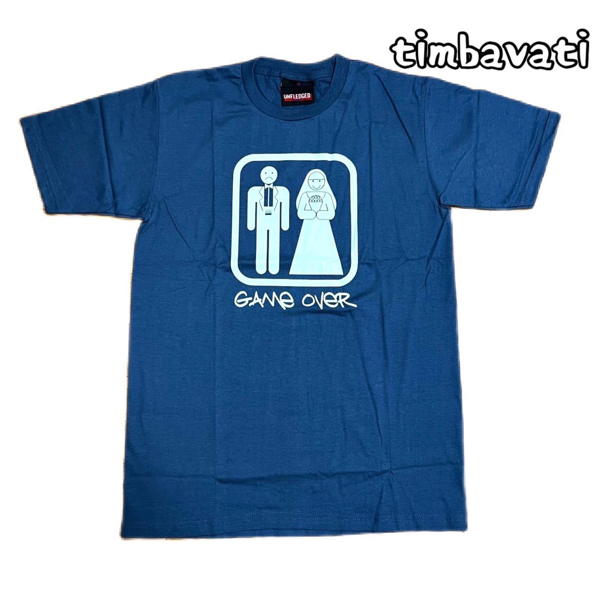 ☆新品未使用☆【GAME OVER】男女兼用 パロディTシャツ　ブルー グレー　M ＊ 結婚 離婚 ゲームオーバー