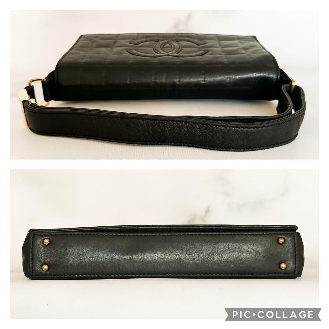 美品 CHANEL シャネル ココマーク チョコバー ショルダーバッグ ラムスキン ブラック