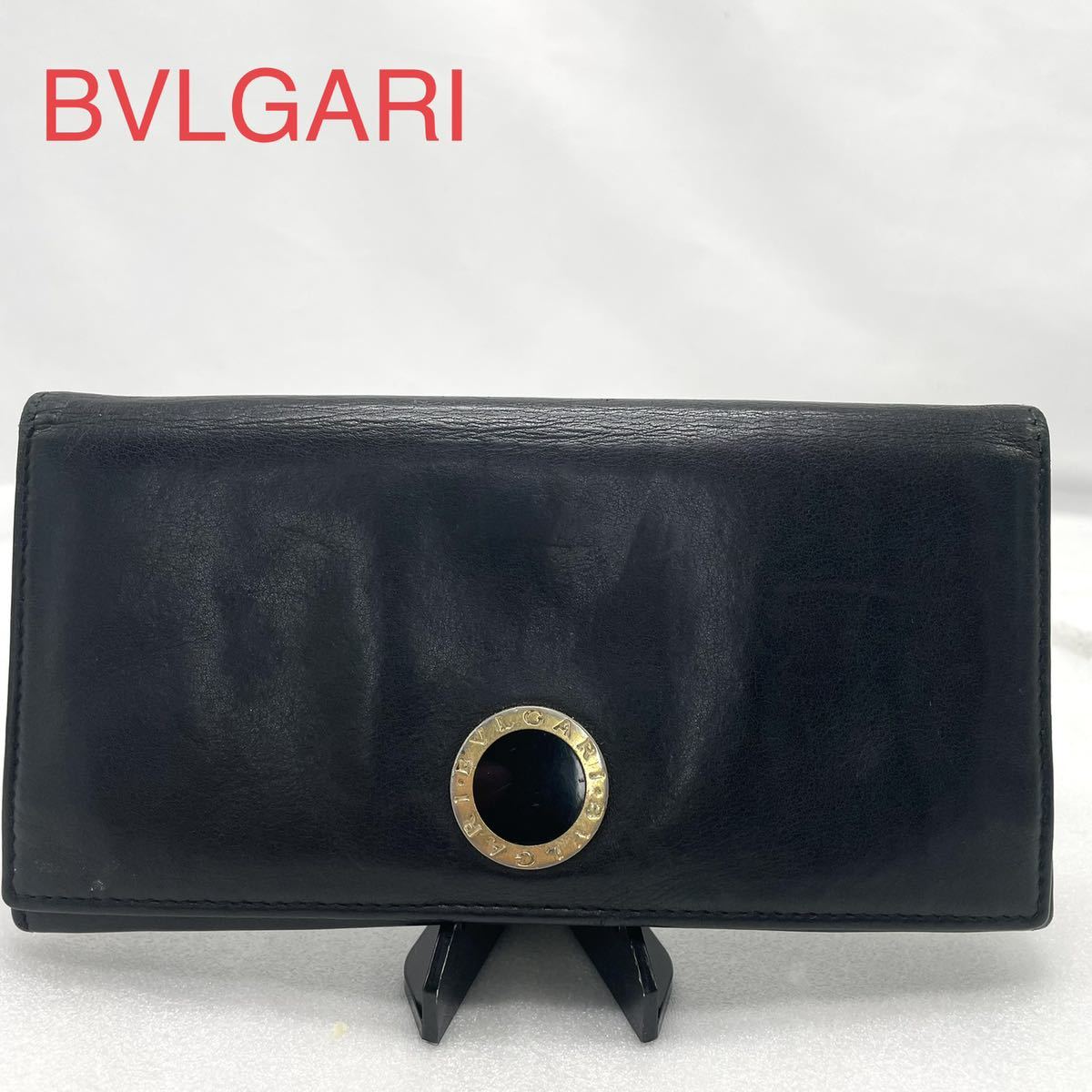 BVLGARI ブルガリ 長財布 レザー 本革 ブラック 黒 サークルロゴ-