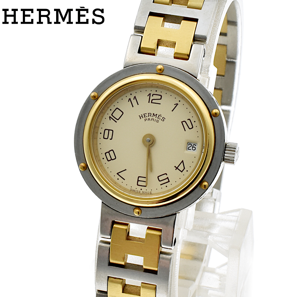 HERMES エルメス クリッパー QZ クォーツ レディース腕時計 ゴールド×シルバー_画像1