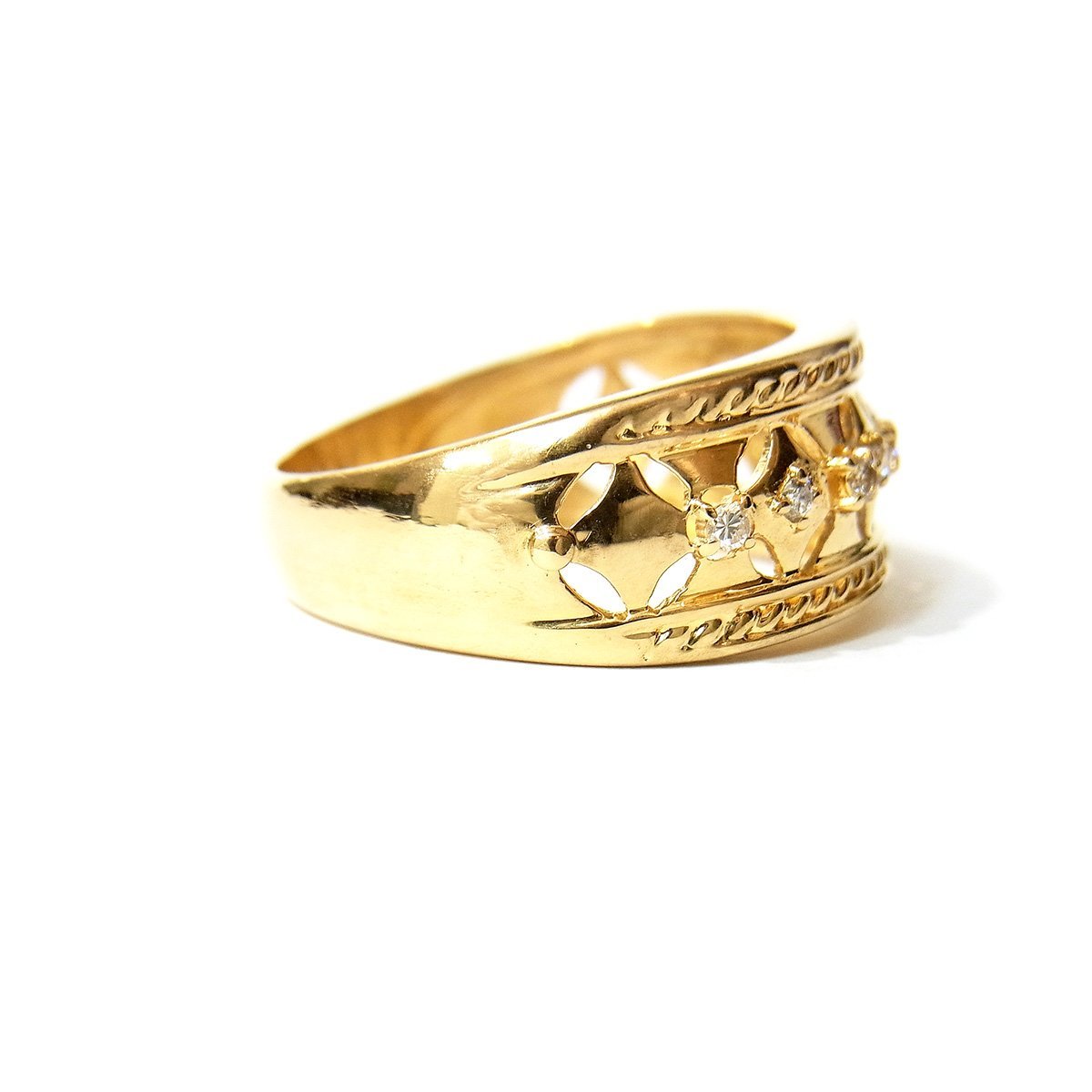 美品 K18 デザインリング 指輪 ダイヤ イエローゴールド 約13.5号 0.10 