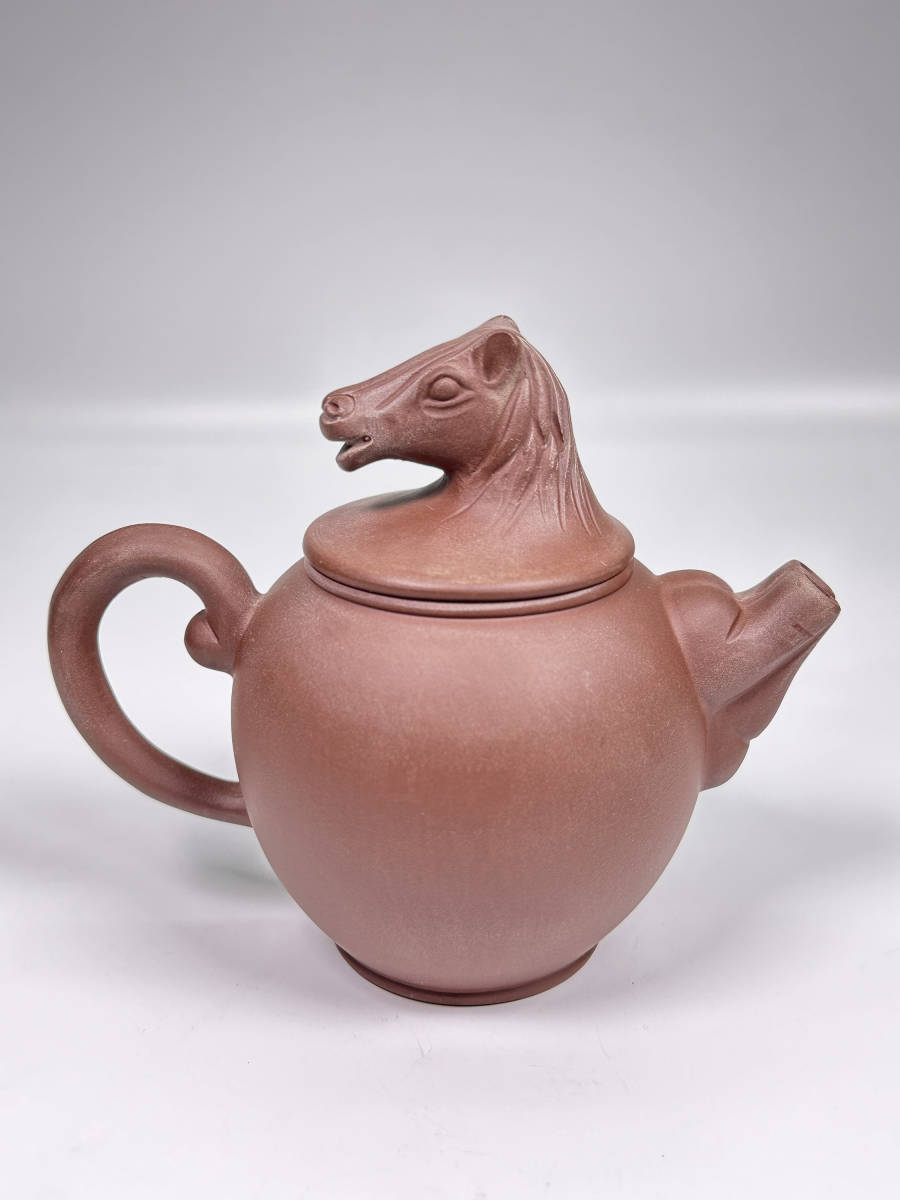 中国煎茶道具朱泥馬形急須中国宜興紫砂壺古玩古物時代物美品在銘唐物