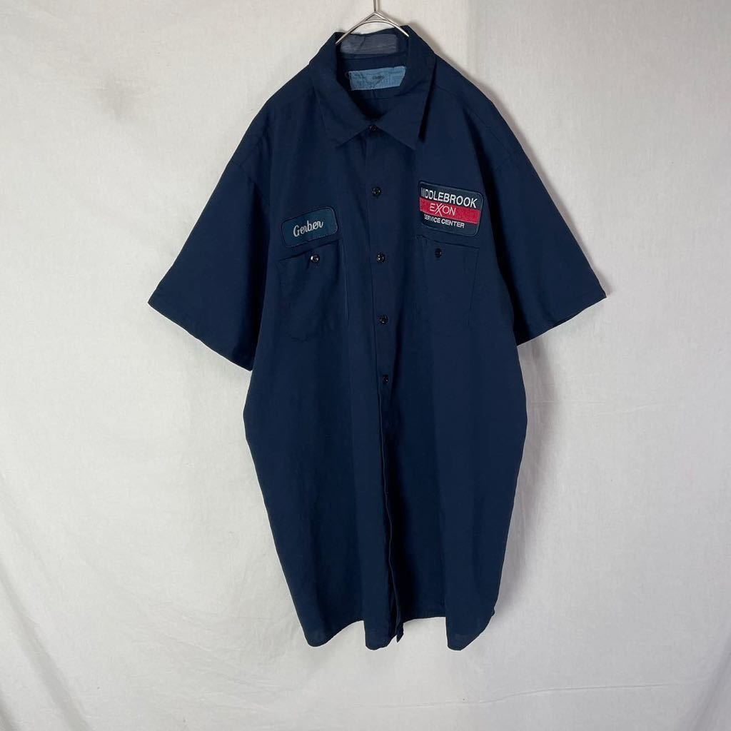 CINTAS 半袖ワークシャツ 古着　XL−LJ−S ダークネイビー　ヴィンテージ WORKWEAR_画像1