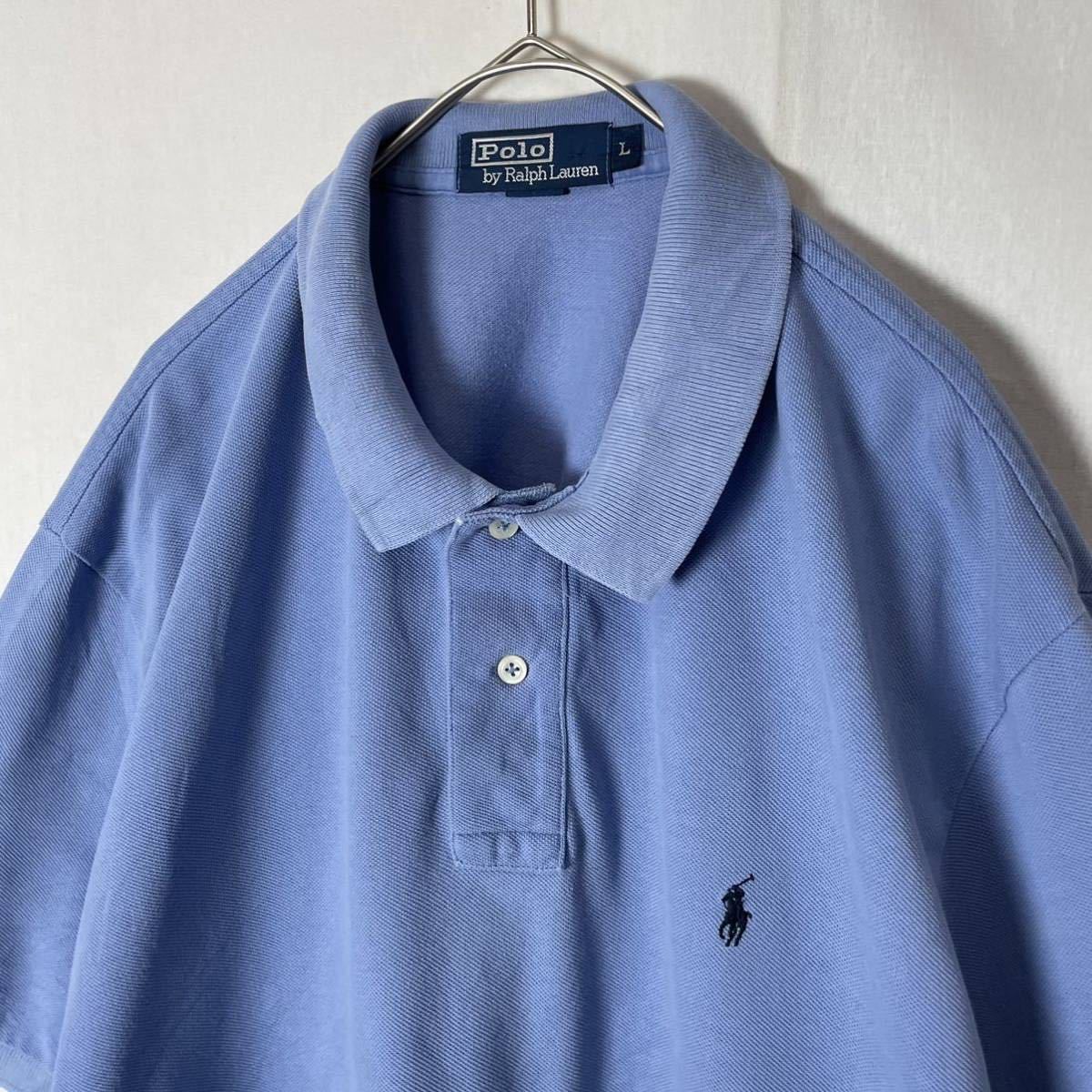 POLO by RALPH LAUREN 半袖ポロシャツ　古着　Lサイズ　ライトブルー_画像2