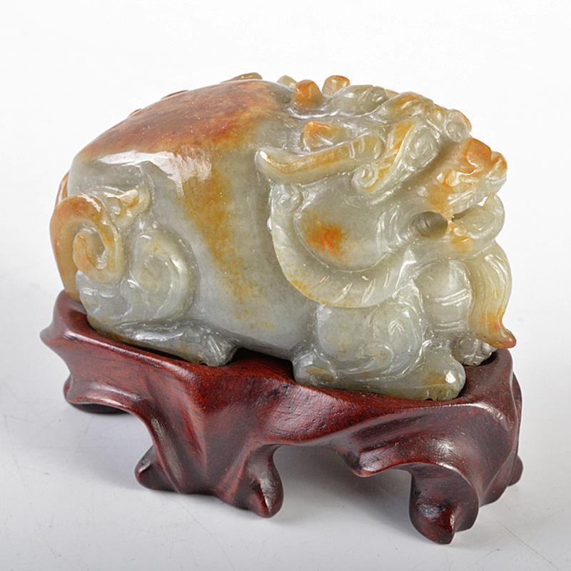 中国玉石彫刻神獣紙鎮置物唐木台付C R5414 | JChere雅虎拍卖代购