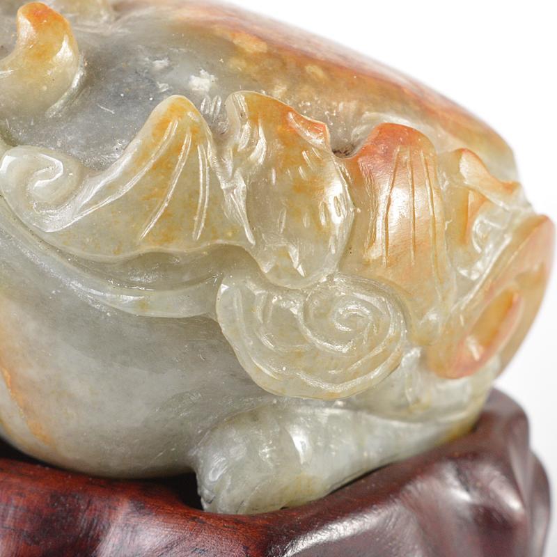 中国玉石彫刻神獣紙鎮置物唐木台付   雅虎拍卖代购