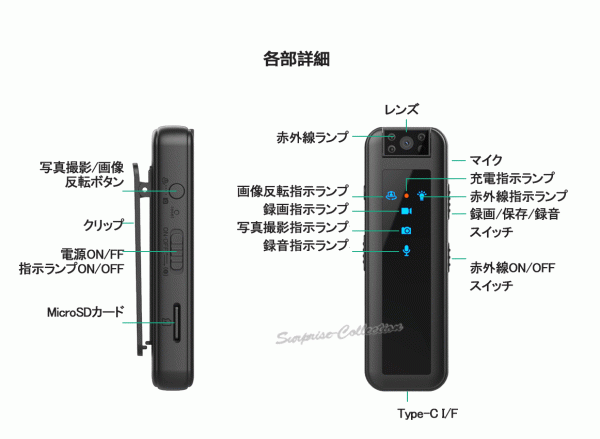 防犯カメラ ビデオカメラ ワンタッチ録画 5時間録画 クリップ式 赤外線 上書き ドライブレコーダー 録音 ボイスレコーダー cs07★_画像8