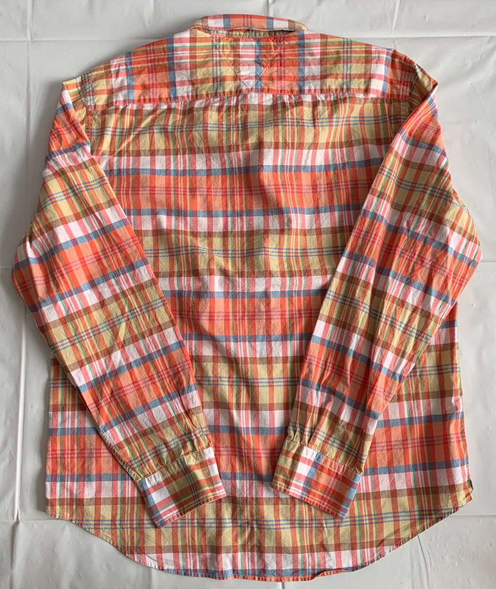 TOMMY HILFIGER 長袖 チェック BD シャツ 2XL 橙青黄緑赤紫白 ビッグサイズ_画像2