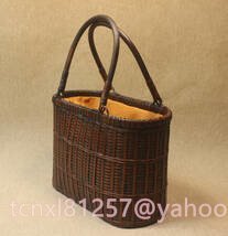 自然竹の編み上げ カゴバック　 手作りバスケット　可愛い買い物カゴ　ブラウン_画像5