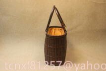 自然竹の編み上げ カゴバック　 手作りバスケット　可愛い買い物カゴ　ブラウン_画像3