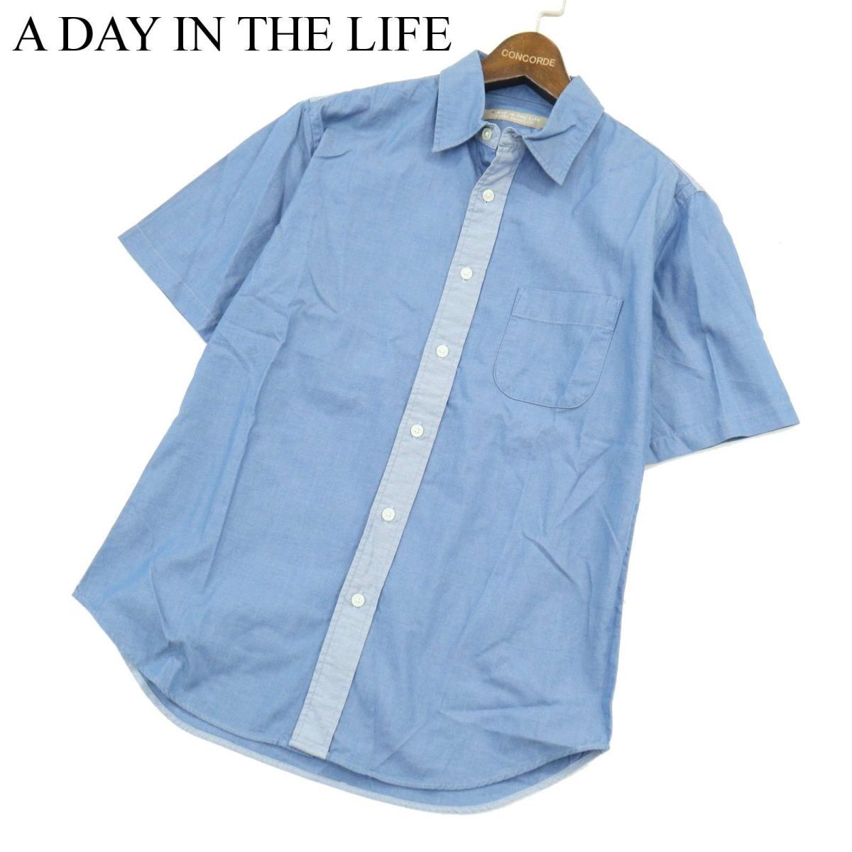 A DAY IN THE LIFE ユナイテッドアローズ 春夏 カラーブロック★ 切替 半袖 シャツ Sz.M　メンズ　A3T09111_7#A_画像1