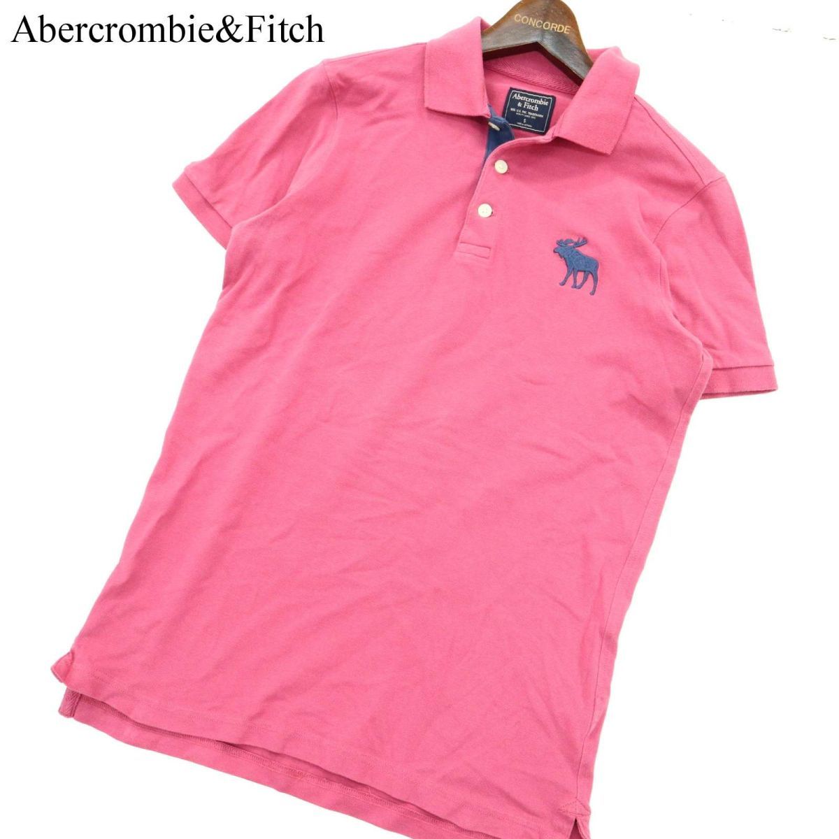 Abercrombie&Fitch アバクロンビー＆フィッチ 春夏 トナカイ刺繍★ ストレッチ 半袖 ポロシャツ Sz.S　メンズ　A3T09343_8#A_画像1