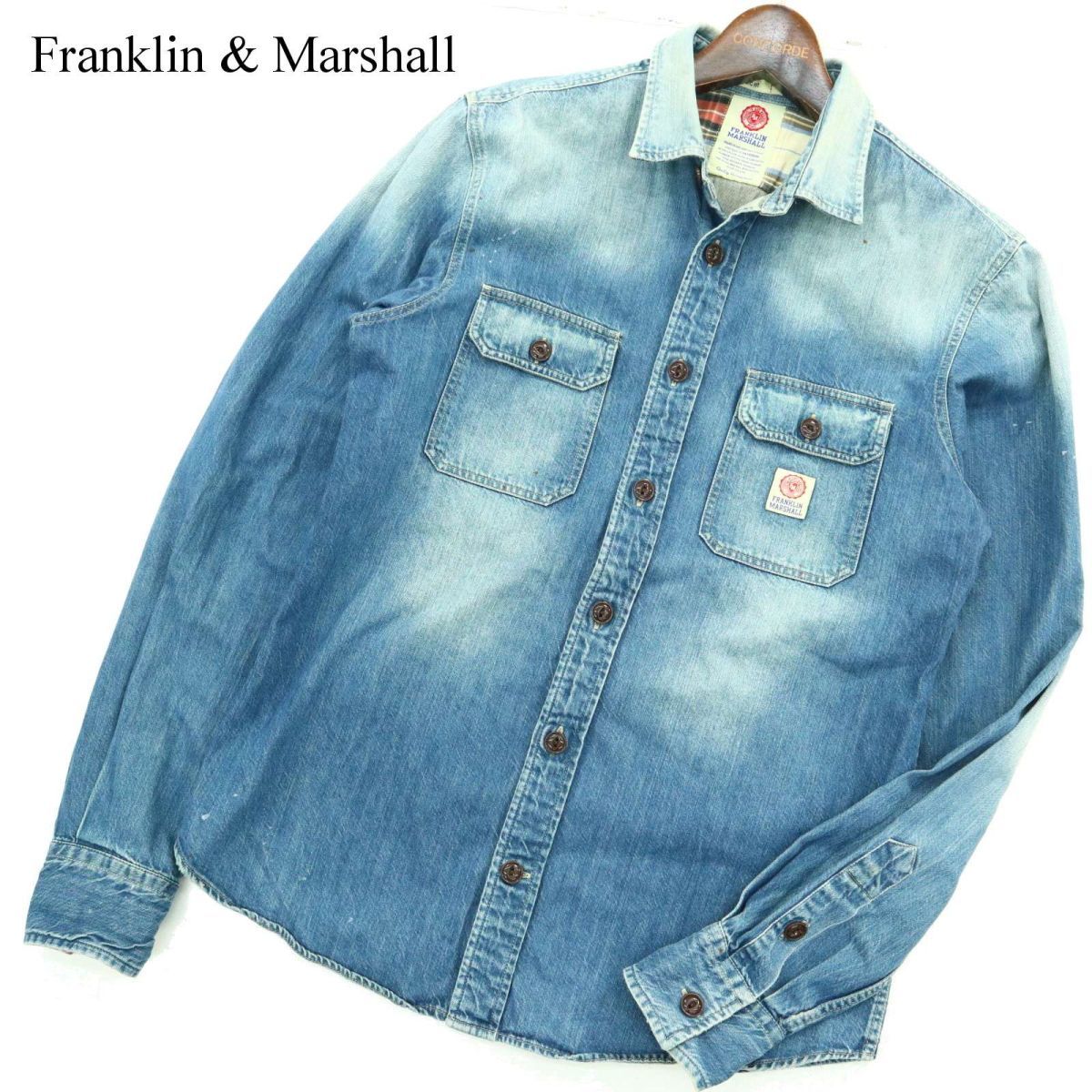 Franklin & Marshall フランクリン＆マーシャル 通年 USED加工★ デニム 長袖 ワーク シャツ Sz.S　メンズ　A3T09551_8#C_画像1