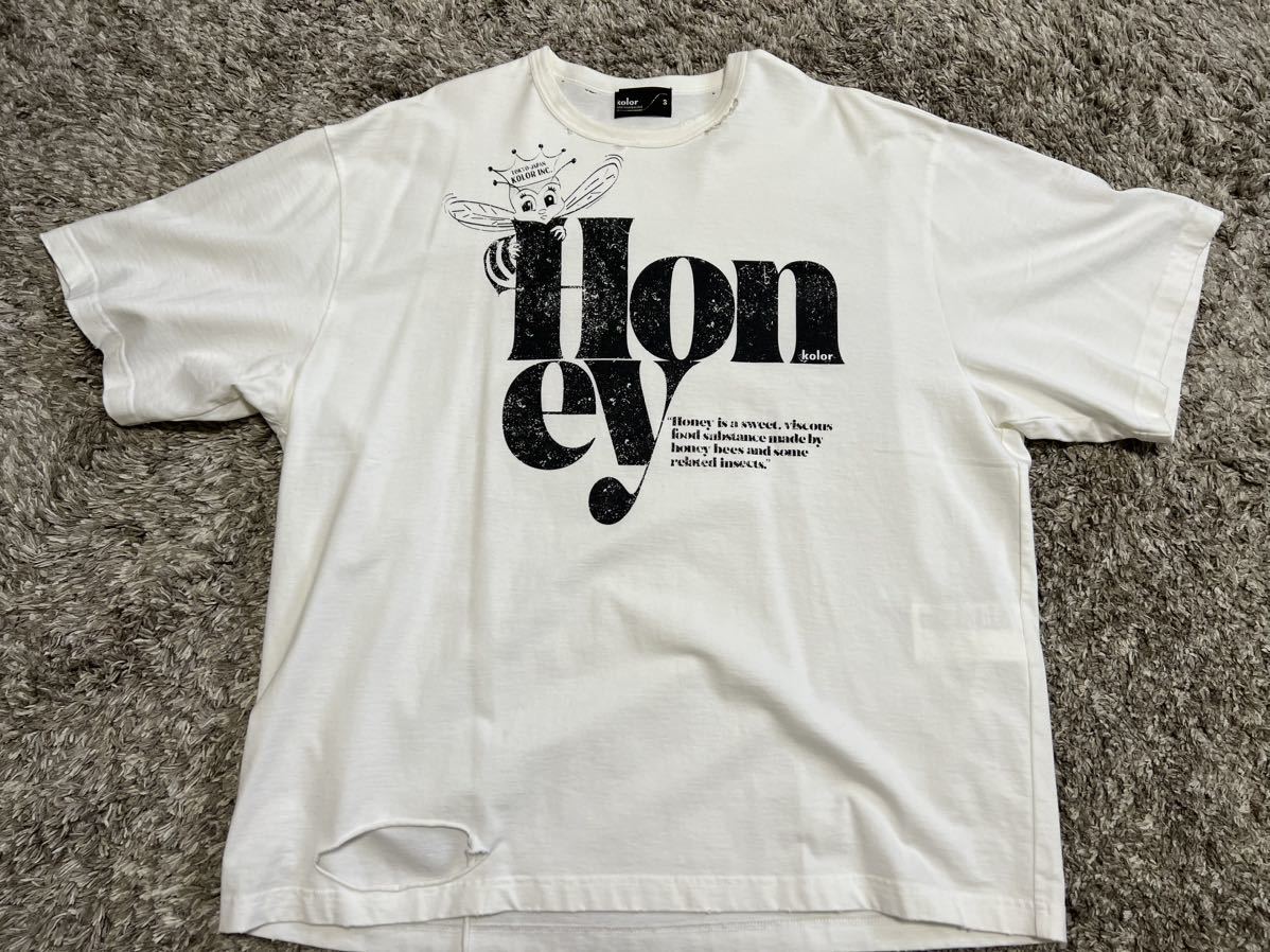 ■□Kolor honey 度詰め天竺ダメージTシャツ 完売品サイズ3 L 2021aw ホワイト 白 美品