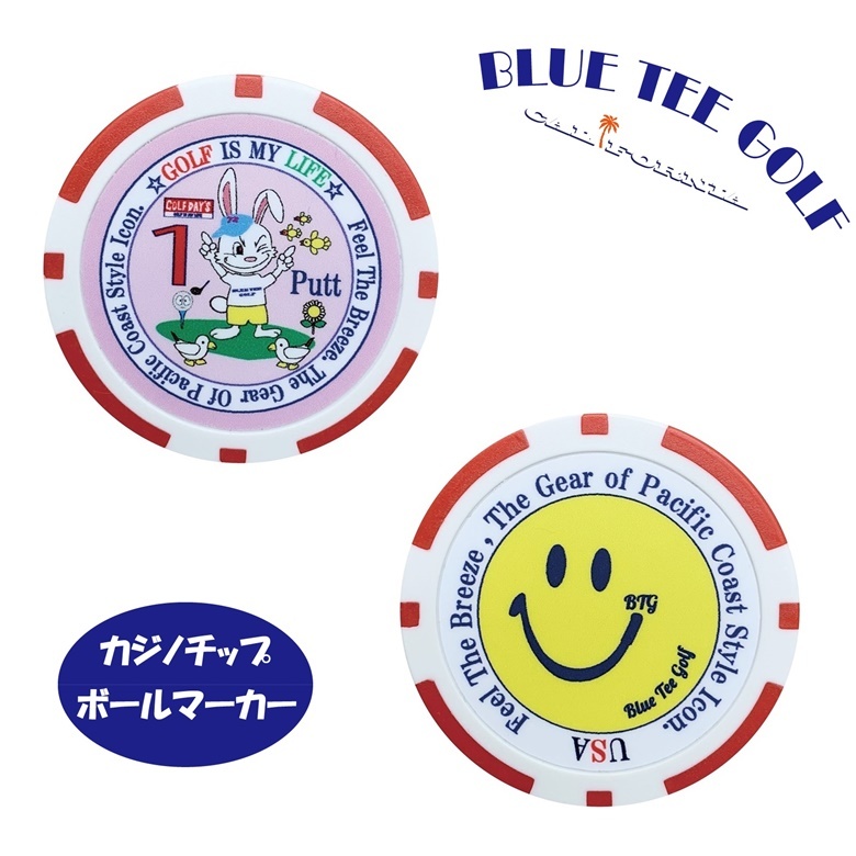 ★5:送料無料RD【1PUTTラビット・ビッグスマイル】ブルーティーゴルフ 【 レッド：カジノチップ　ボールマーカー】BLUE TEE GOLF _画像1