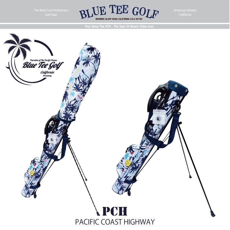 ◎③新PCHシリーズ♪ブルーティーゴルフ【ホワイト：パーム プリント柄 - PCHシリーズ】セルフスタンドバッグ＆クラブケース（フード付き）