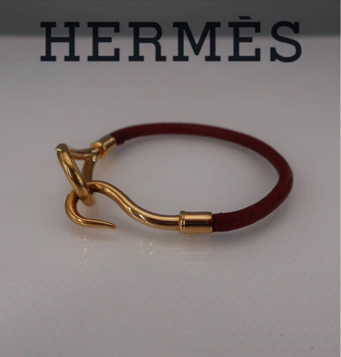 HERMES エルメス　ジャンボ ブレスレット レザー メタル ブラウン ゴールド 