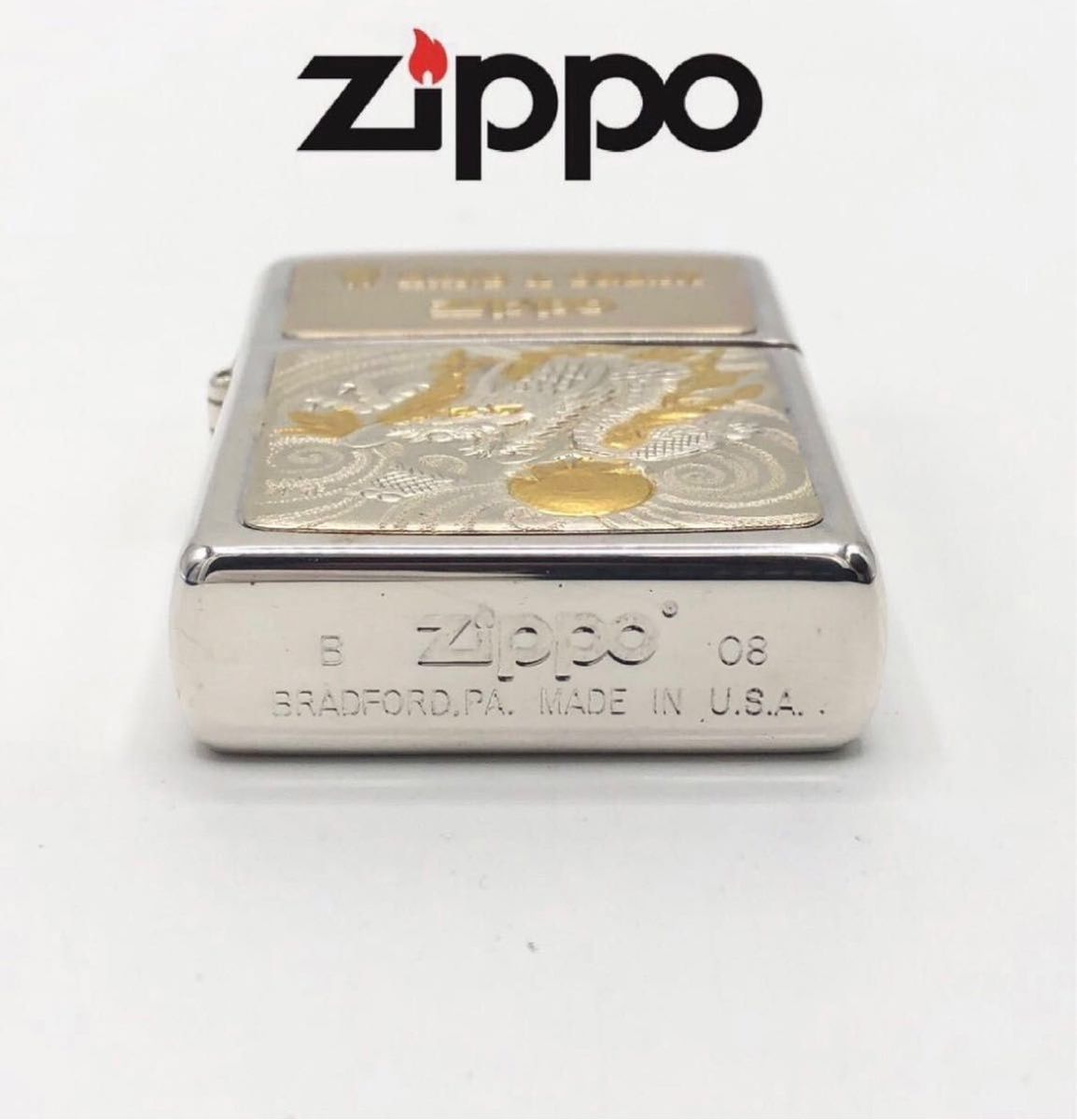 ZIPPO ジッポー　龍 ドラゴン W HAND A DREAM 和柄 銀貼り 20ミクロン 純銀製プレート