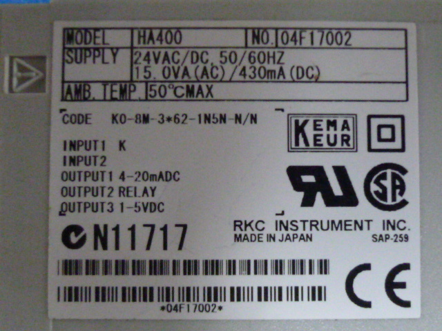 中古品 RKC(理化工業) 超高速温度調節計 HA400 その1_画像4