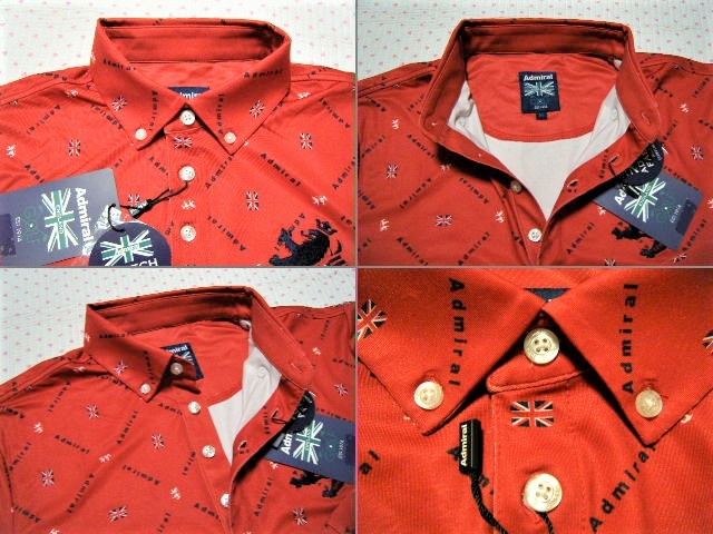 アドミラル　admiral　AD TECH FABRIC　ゴルフ用高機能ボタンダウンシャツ　赤色　サイズ M　吸水速乾/ストレッチ機能　定価 14,300円_画像6