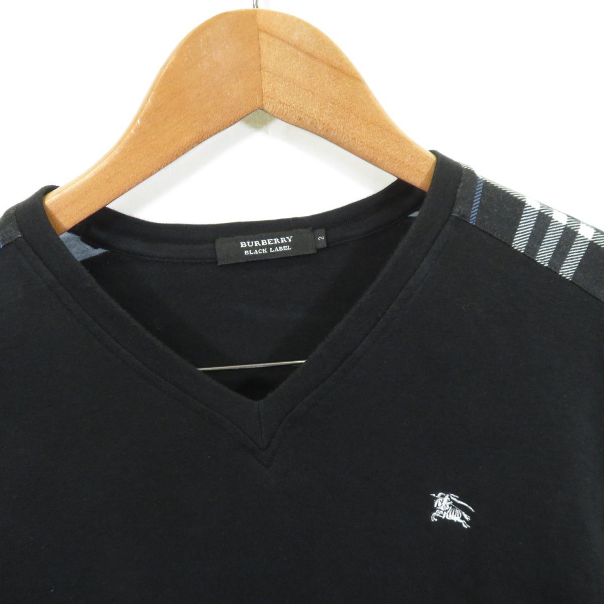 BURBERRY BLACK LABEL チェックパッチ Vネック Tシャツ size2/バーバリー 　0802_画像2