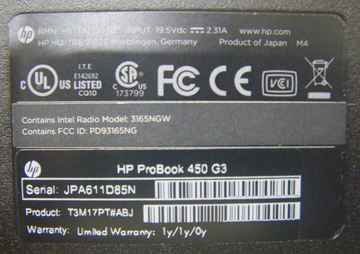 美品】ノートPC HP ProBook450 G3 Core i5-6200U/8GB/500GB HDD/DVDマルチ/無線LAN/15インチ（管理番号01）  JChere雅虎拍卖代购