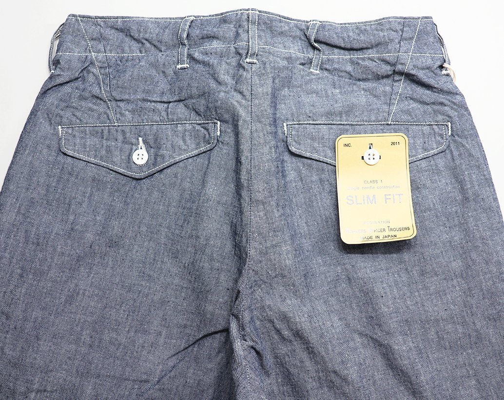 Workers K&T H MFG Co (ワーカーズ) Officer Trousers Slim Type 1 / オフィサートラウザー スリム 未使用品 シャンブレー w28_画像5