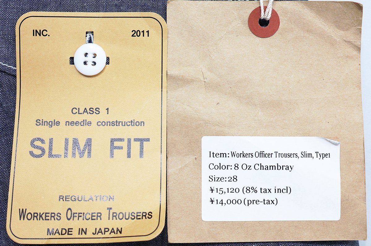 Workers K&T H MFG Co (ワーカーズ) Officer Trousers Slim Type 1 / オフィサートラウザー スリム 未使用品 シャンブレー w28_画像9
