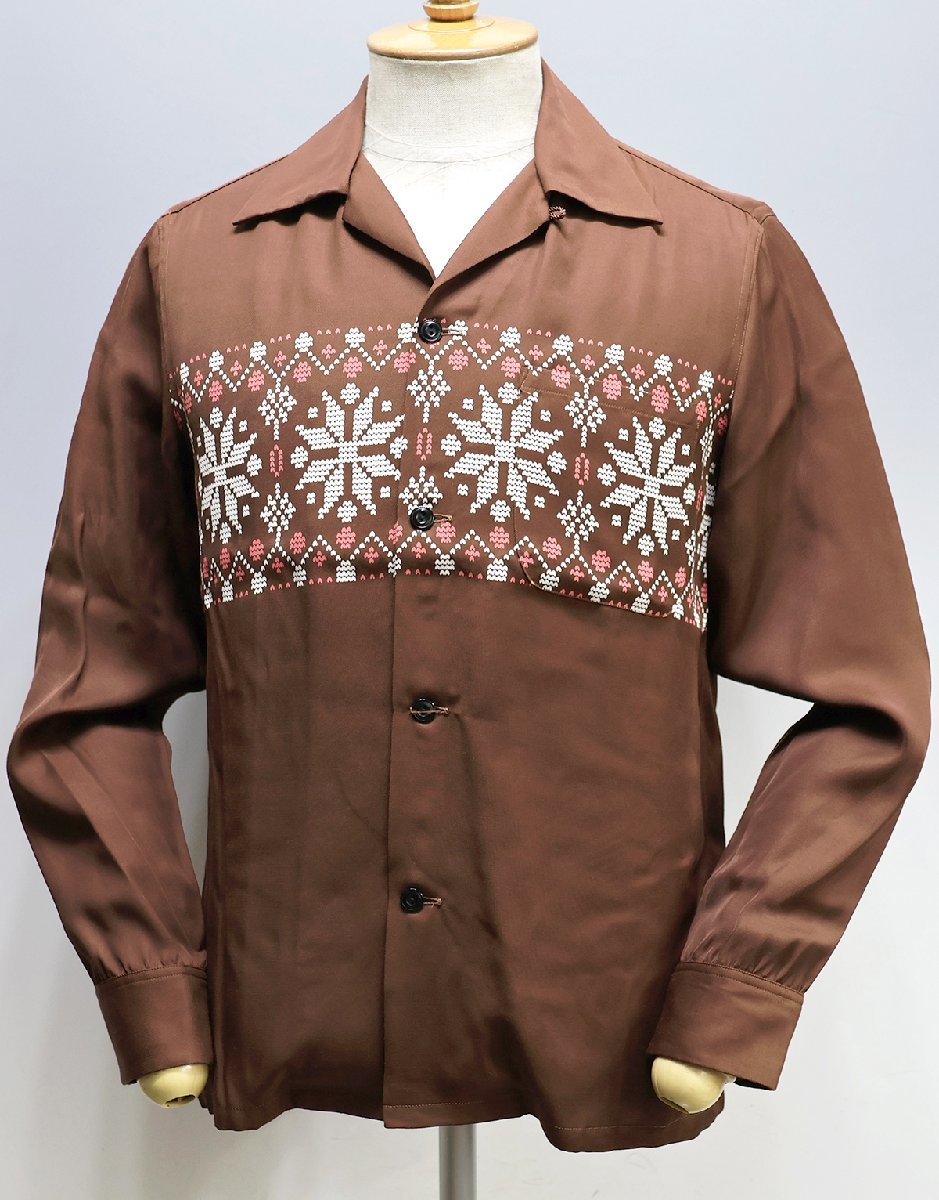 The Groovin High (グルービンハイ) 1940s Town Craft Style Rayon Shirts “Snow Pattern” / レーヨンシャツ 未使用品 ブラウン size S_画像2