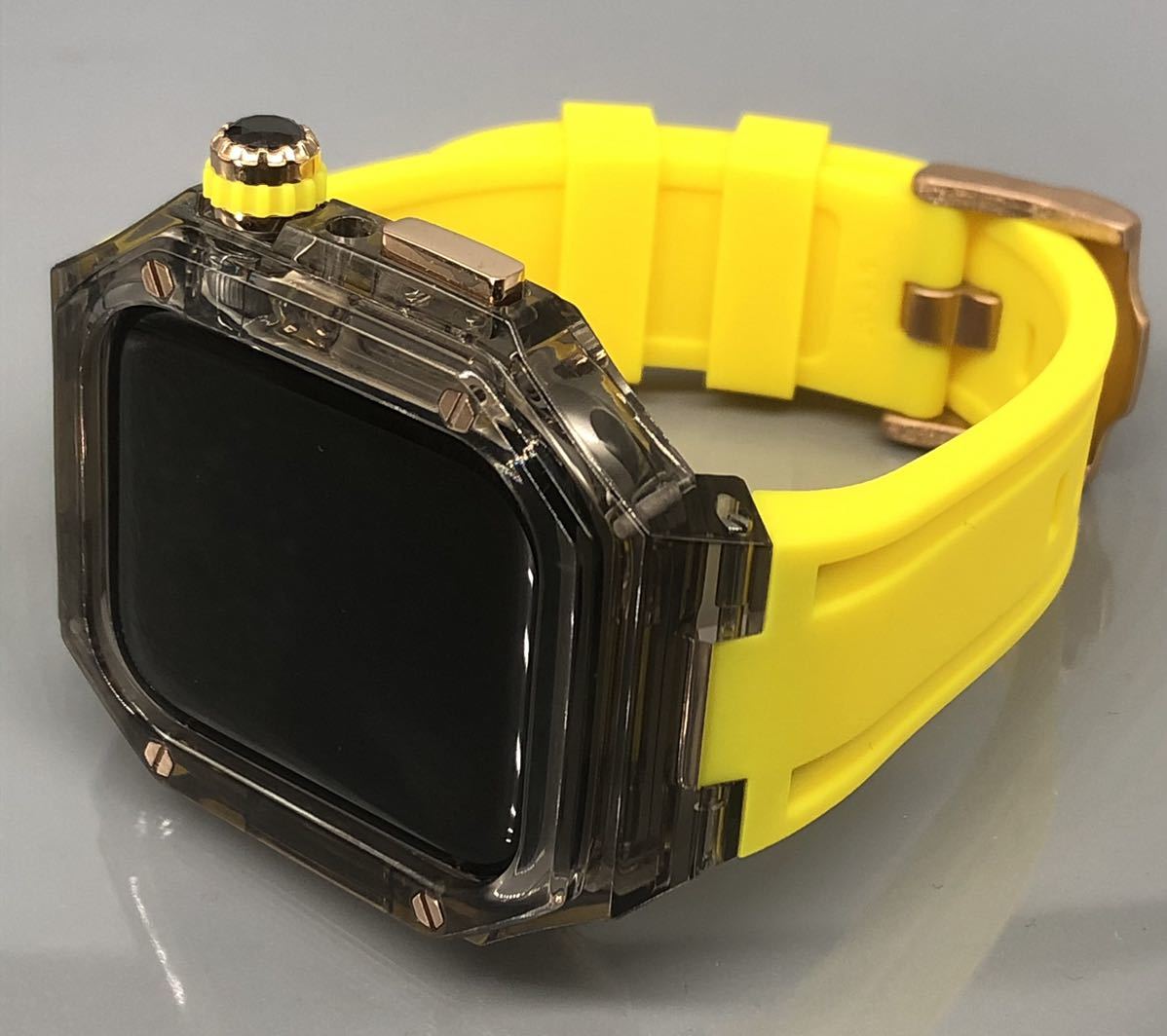 zc rg bクリア イエロー★アップルウォッチバンド ラバーベルト カバー　Apple Watch クリア ケース 40mm 41mm 44mm 45mm 4ネジ_画像5