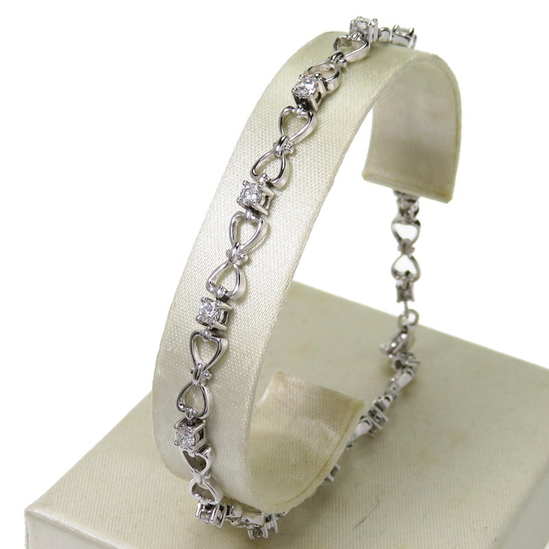 当店の記念日 ダイヤモンド 計0.90ct ブレスレット K18WGホワイトゴールド 7.6g 18.4cm レディース ホワイトゴールド