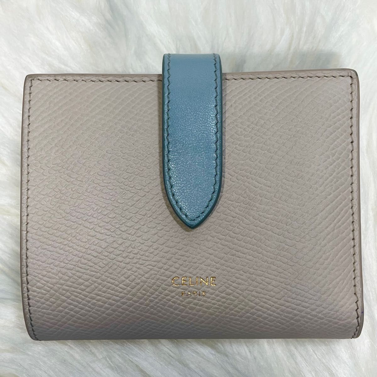 現行　CELINE 財布 二つ折り スモール ストラップ ウォレット　バイカラー