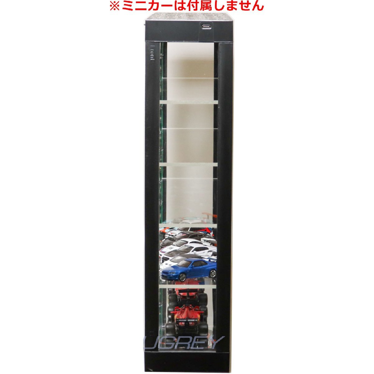 アクリル ディスプレイ ボックス 薄型5段 壁掛け ブラック LEDイルミネーション付き 背面ミラー USB電源 ショーケース ミニカー_画像7