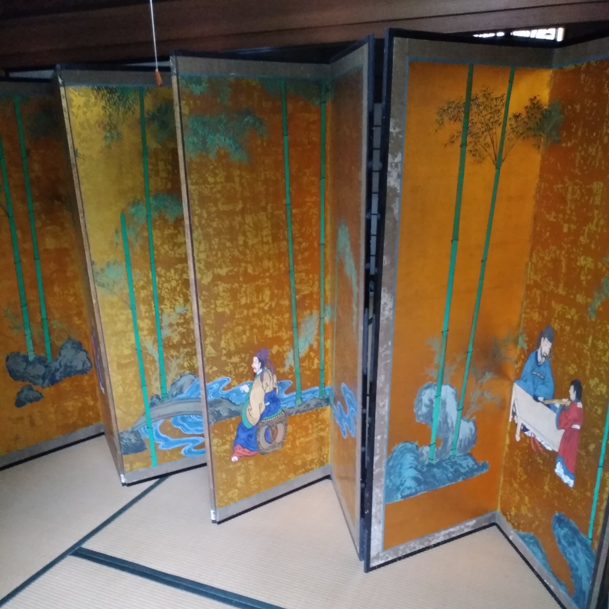 屏風 人物画 金屏風 中国風 直接お渡し可 -