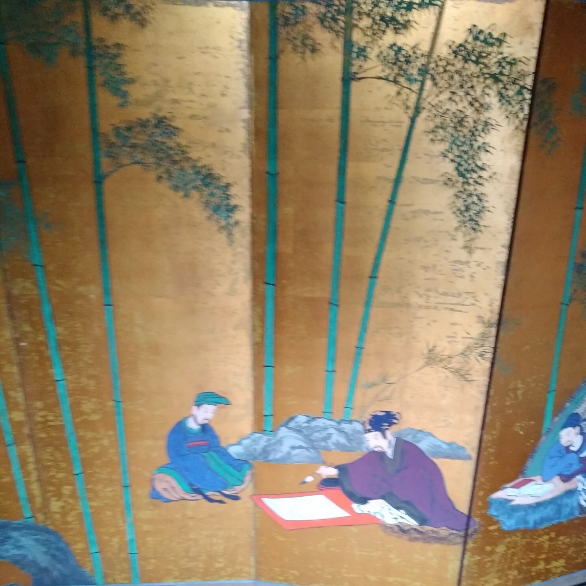 屏風 人物画 金屏風 中国風 直接お渡し可 -