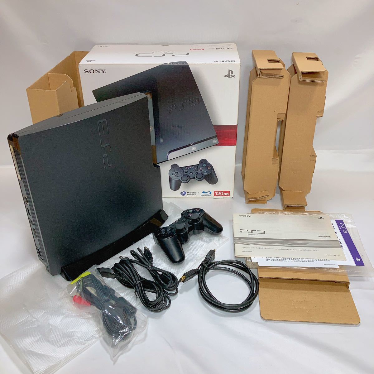 美品】 PS3 本体CECH-2000A 120GB ブラック箱縦置きスタンド付き完品