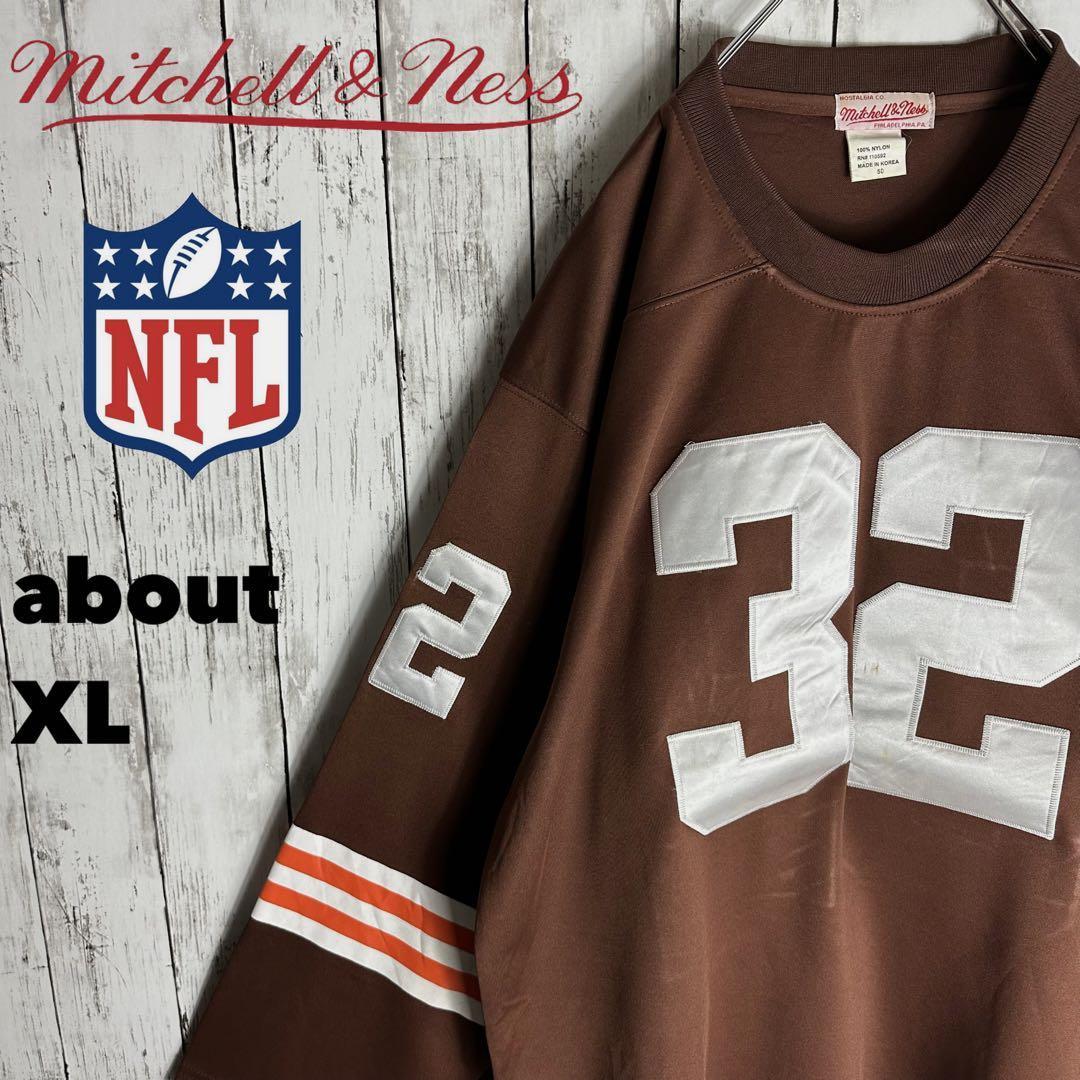 NFL【ミッチェルアンドネス】ゲームシャツ XL相当 ブラウン 刺繍ワッペン古着