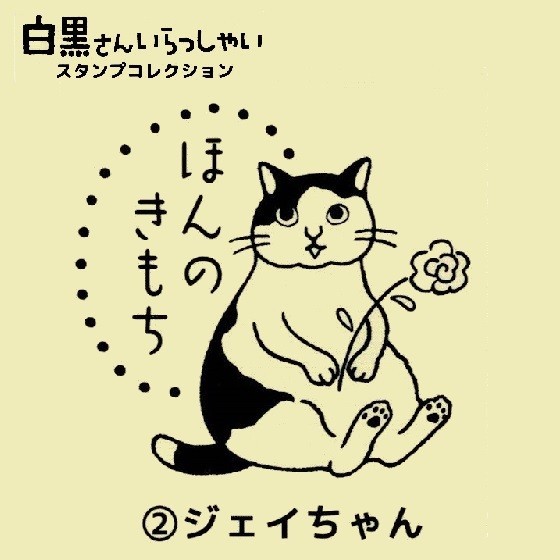 白黒さんいらっしゃい スタンプコレクション 「ジェイちゃん（ほんのきもち）」 ／ ビーム ◇ 猫 ねこ ちがさきちはる イラスト はんこ_画像1