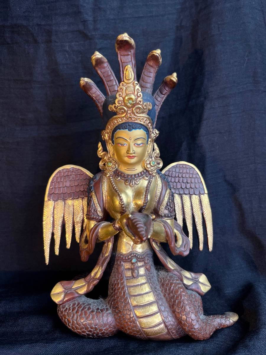 【あす楽対応】 ヒンドゥー教美術 ナーガ像 銅製色彩 金銅仏 鍍金仏像 インド蛇神 仏像