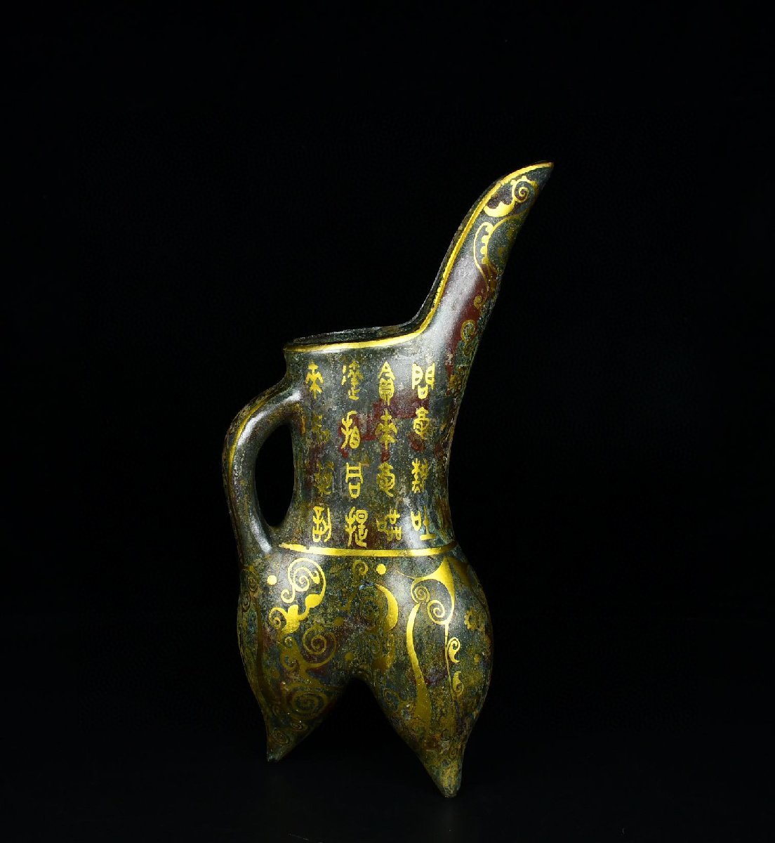 ◆古寳堂◆戦時期i 青銅製 錯金酒杯 置物 賞物 極細工 古置物 古擺件 中国古美術 時代物 古董品