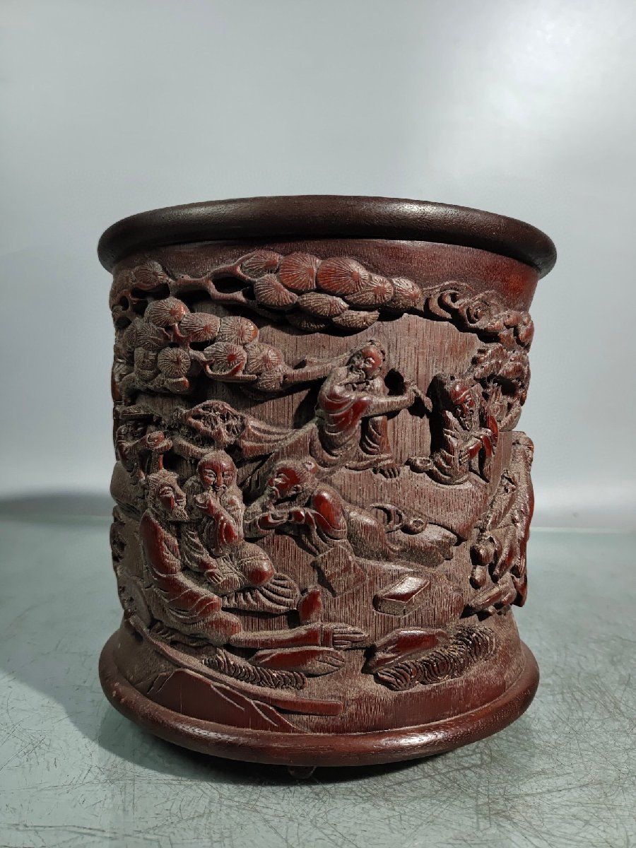 ◇古寳堂◇清漆器漆彫剔紅筆筒置物賞物極細工古置物古擺件中国古美術
