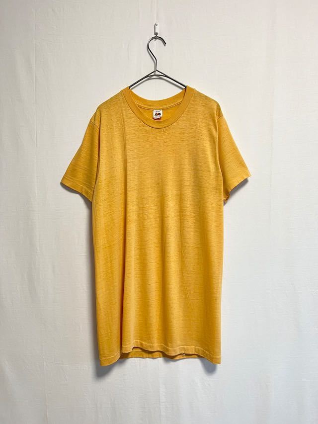 1980's〜 made in usa old fruit of the loom orange plain T-shirt