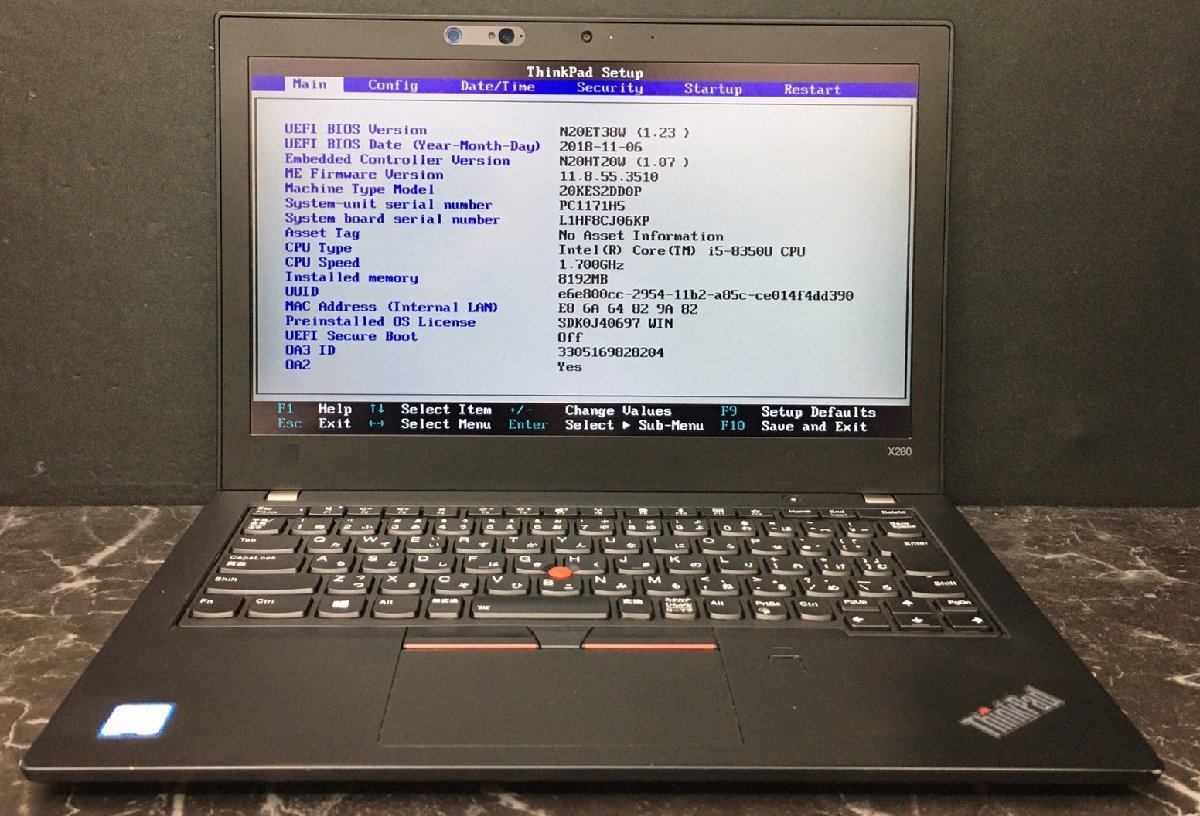 1円~ □ジャンクLENOVO ThinkPad X280 / 第8世代/ Core i5 8350U 1.70