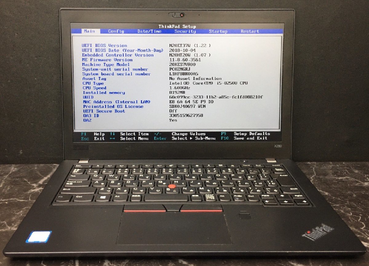 1円~ □ジャンクLENOVO ThinkPad X280 / 第8世代/ Core i5 8250U 1.60