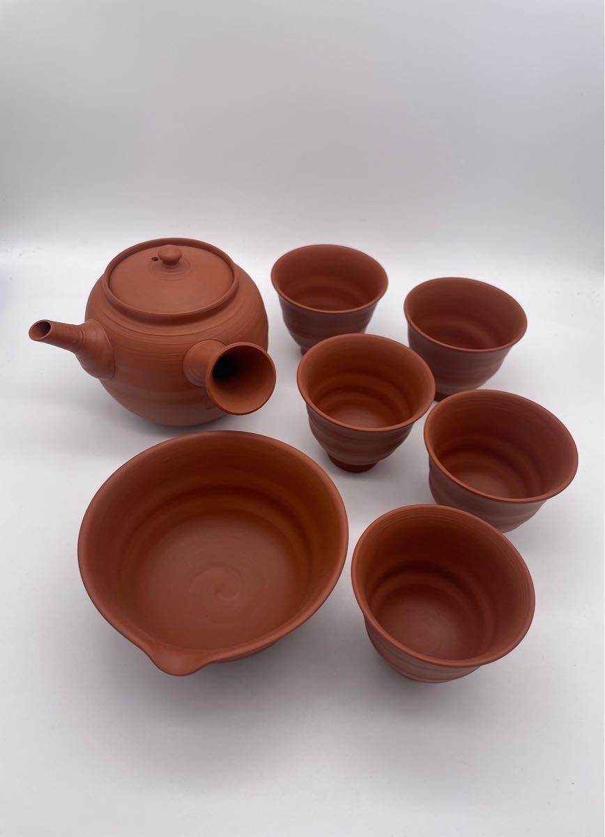 新品未使用　村越風月作 常滑焼 朱泥茶器急須セット 共箱・共布付き