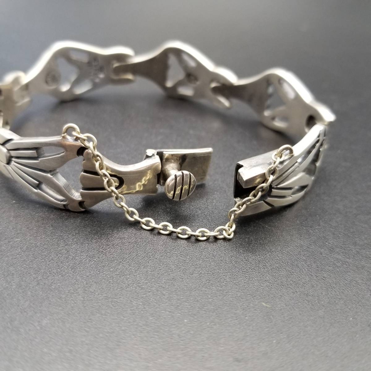 宅配便配送 JS シルバー 925 メキシコ アールデコ リンク チェーン 模様 装身具